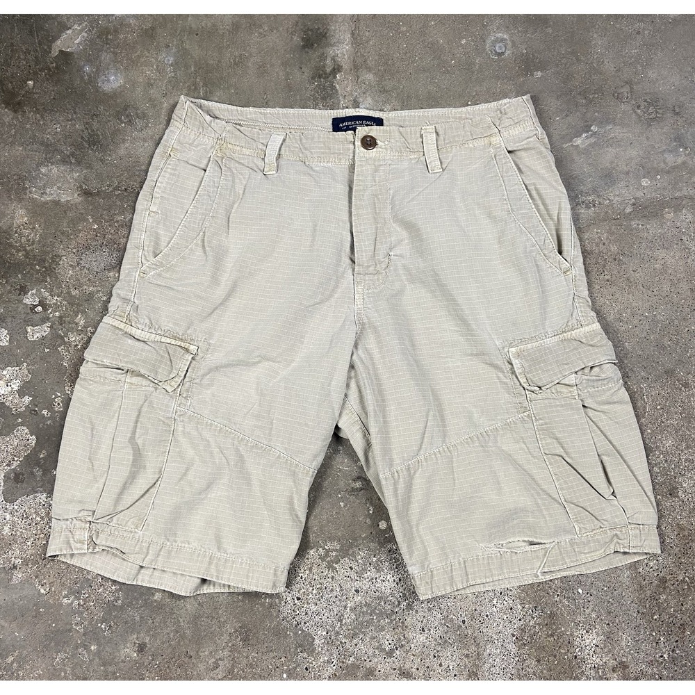Vintage Y2K American Eagle Outfitters Cargo Shorts Size 35 Beige‎ Canvas Casual